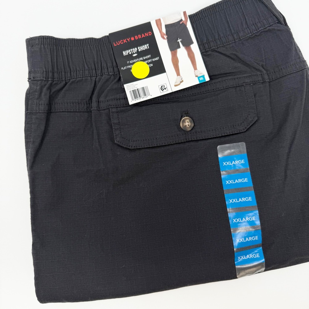 Lucky Brand Mens Ripstop Adventure Shorts Black Elastic Waist XXLarge NEW‎